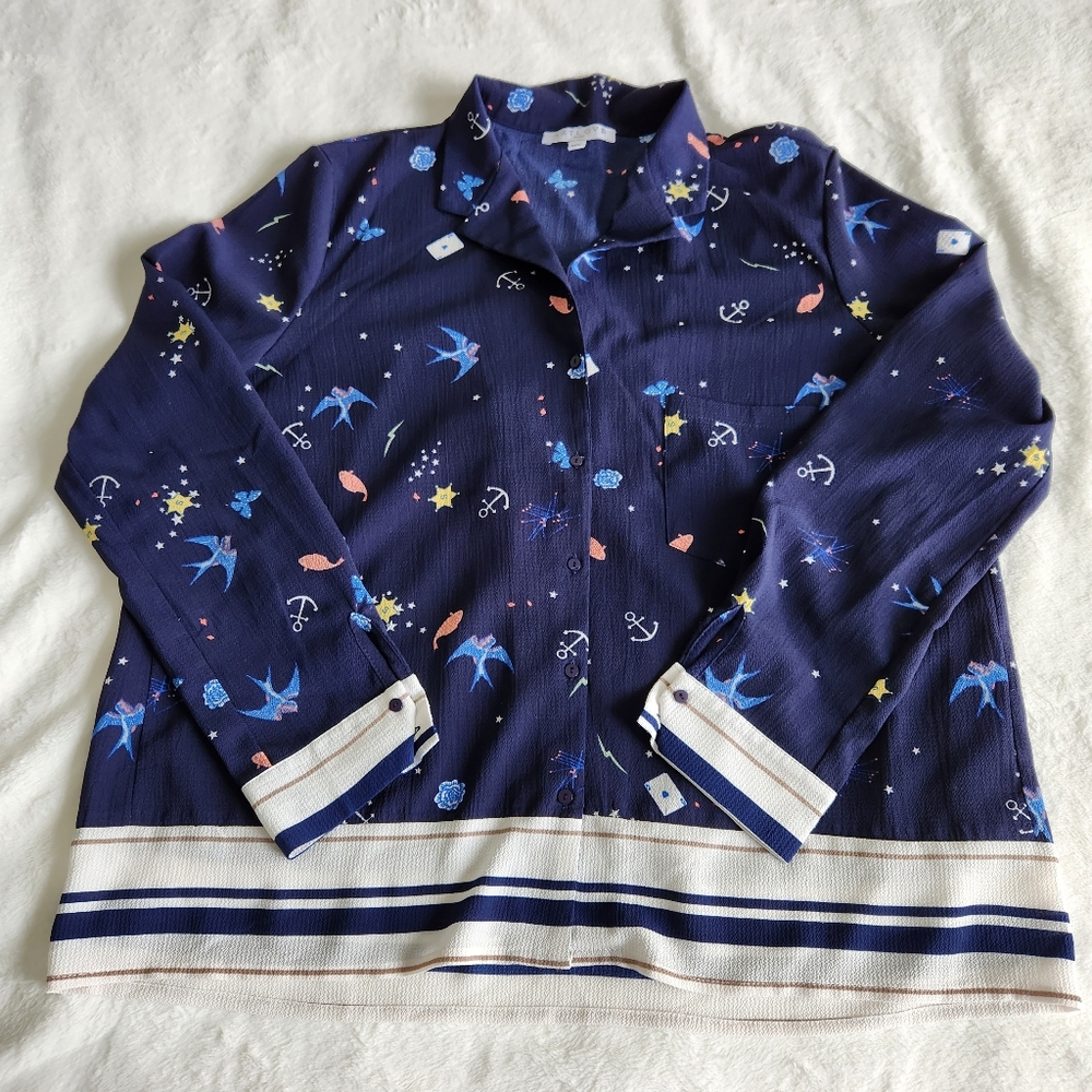Artlove blue Long sleeve blouse. New size M/L polyester